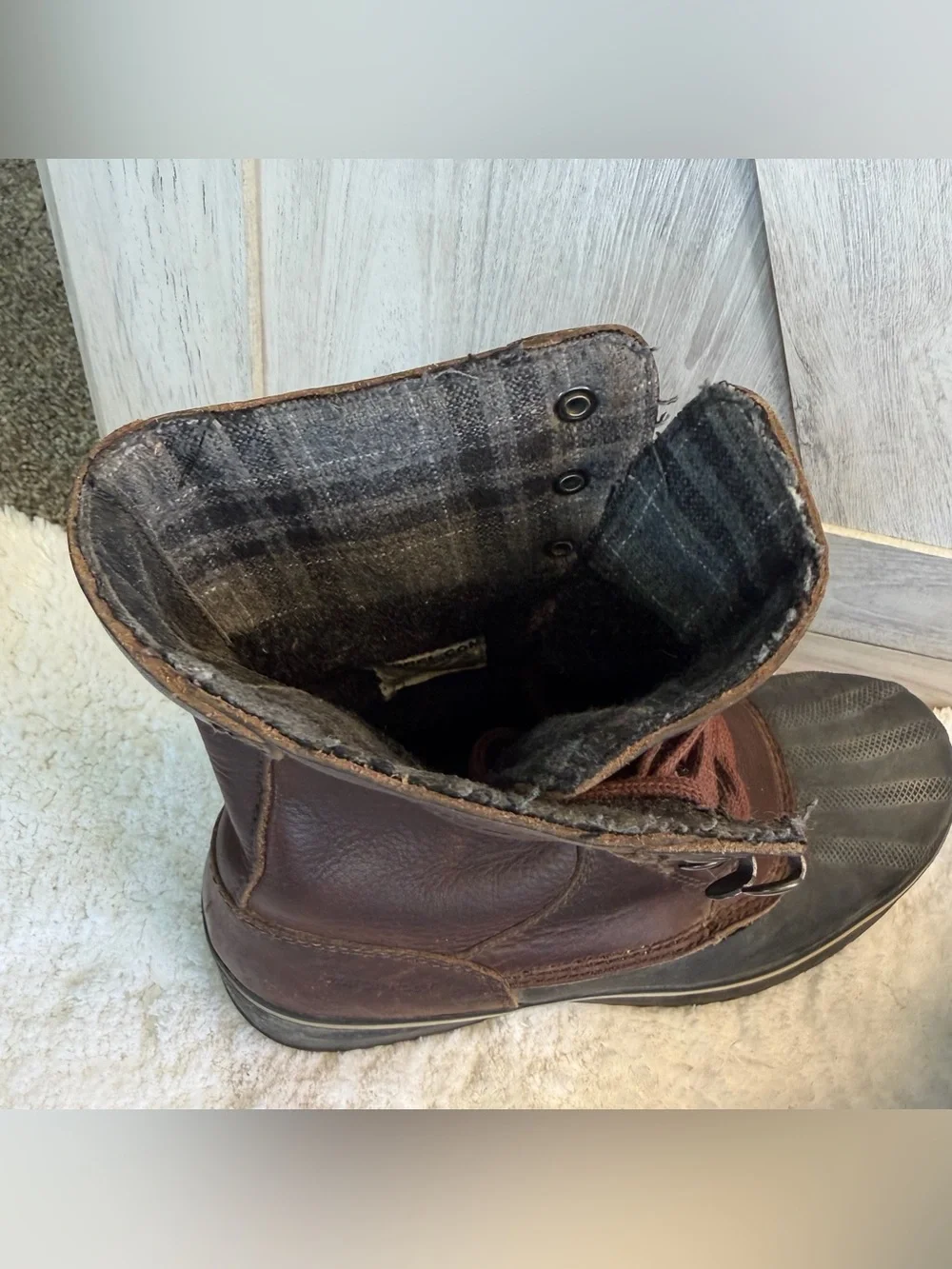 Sorel Men's 8 Caribou Duck Boots Brown Leather Waterproof Made in Canada Brown